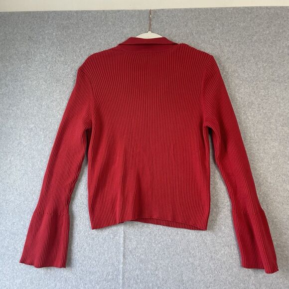 Anthropologie Maeve Polo Bell Sleeve Sweater Women's XL Red Ribbed Holiday - Picture 6 of 11